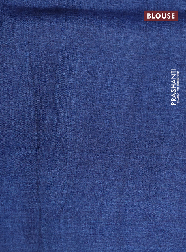 Pure tussar silk saree peacock blue with allover kalamkari prints and printed border