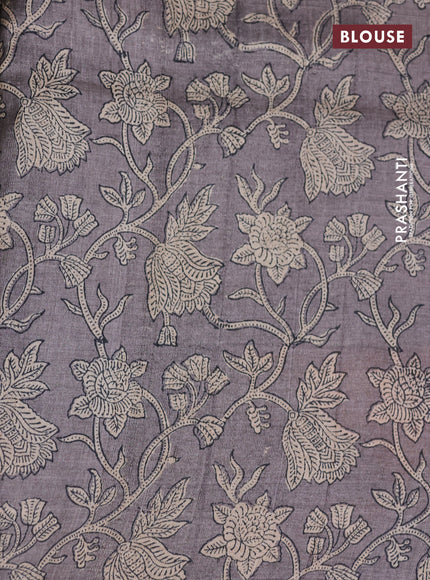 Pure tussar silk saree grey and multi colour with allover prints and printed border