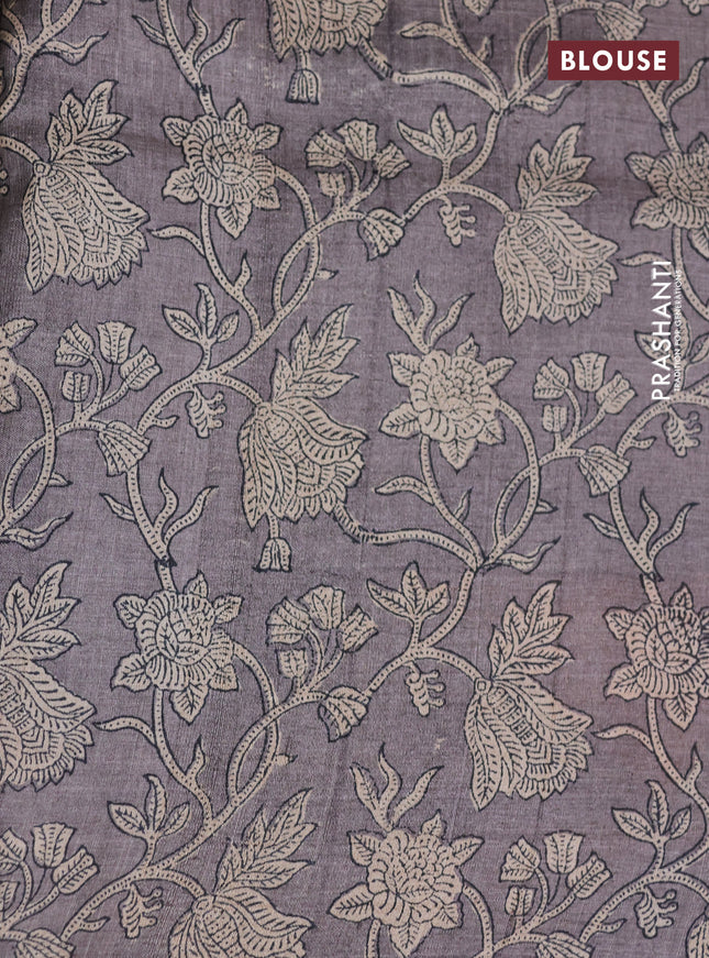 Pure tussar silk saree grey and multi colour with allover prints and printed border