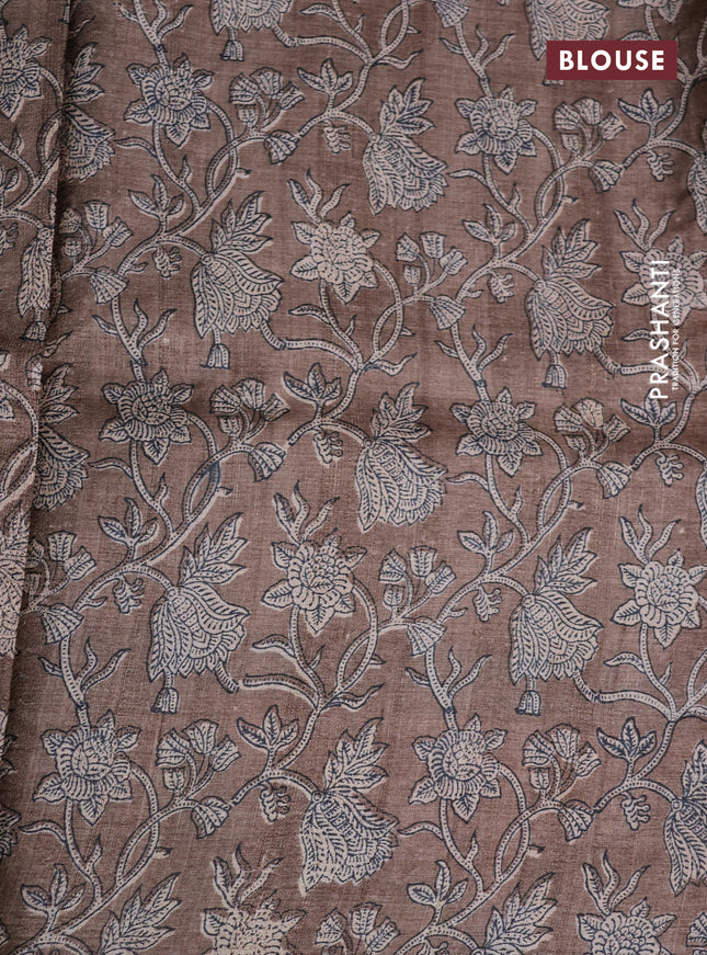 Pure tussar silk saree brown and multi colour with allover prints and printed border