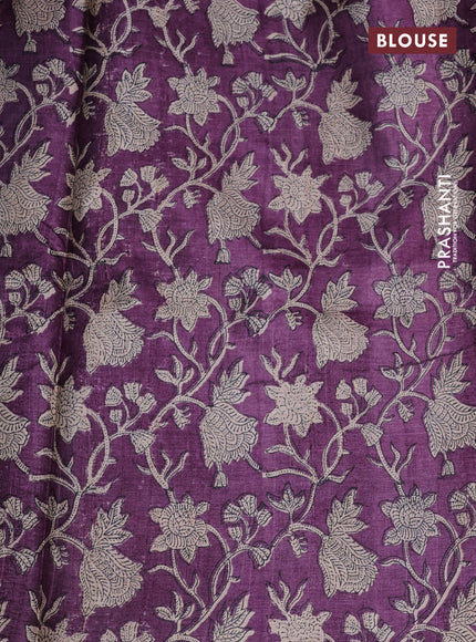 Pure tussar silk saree purple and multi colour with allover prints and printed border