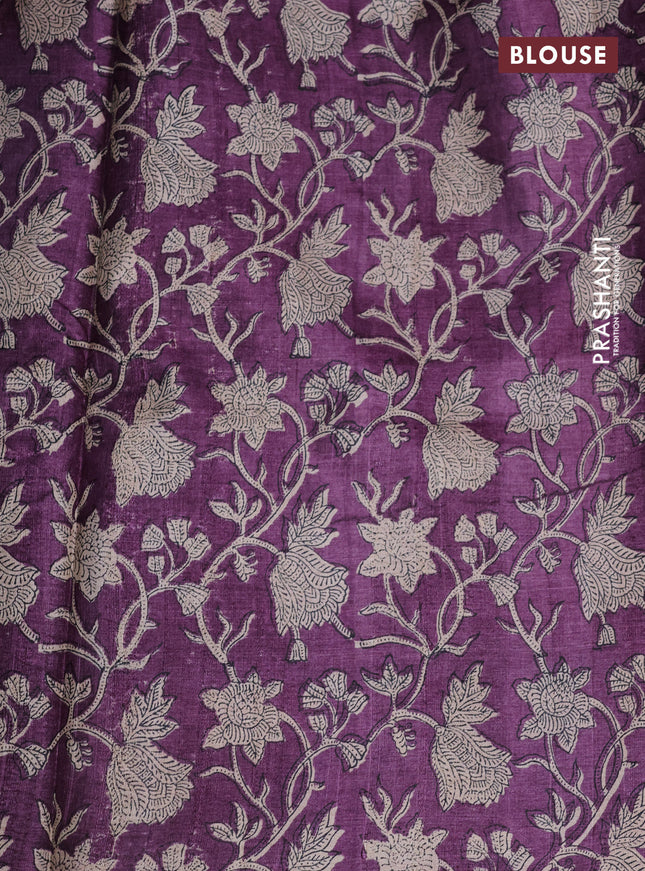 Pure tussar silk saree purple and multi colour with allover prints and printed border
