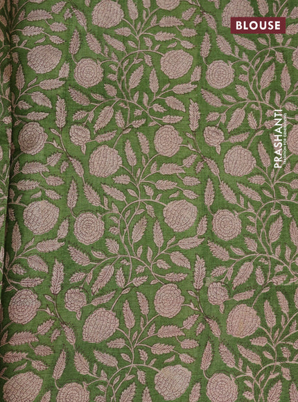 Pure tussar silk saree light green and multi colour with allover prints and printed border