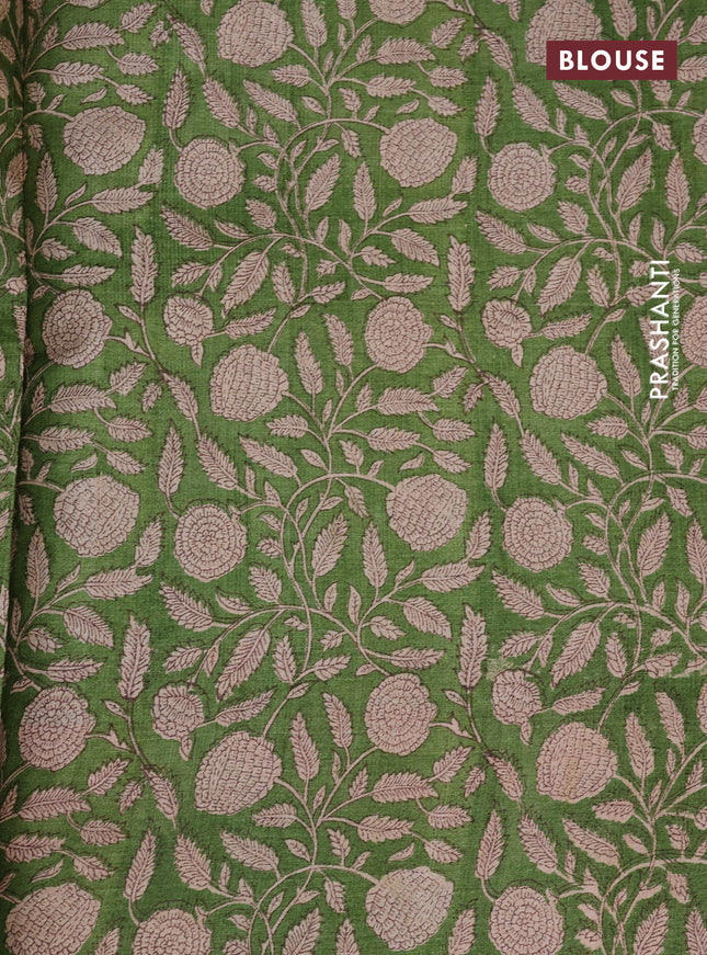 Pure tussar silk saree light green and multi colour with allover prints and printed border