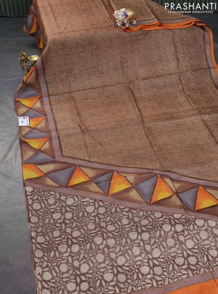 Pure tussar silk saree beige and multi colour with allover prints and printed border