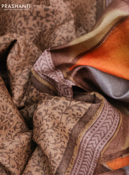 Pure tussar silk saree beige and multi colour with allover prints and printed border