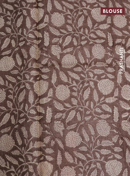 Pure tussar silk saree beige and multi colour with allover prints and printed border