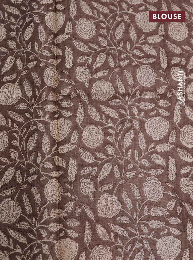 Pure tussar silk saree beige and multi colour with allover prints and printed border