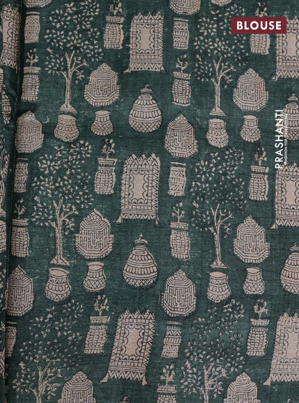 Pure tussar silk saree green and multi colour with allover stripes pattern and printed border