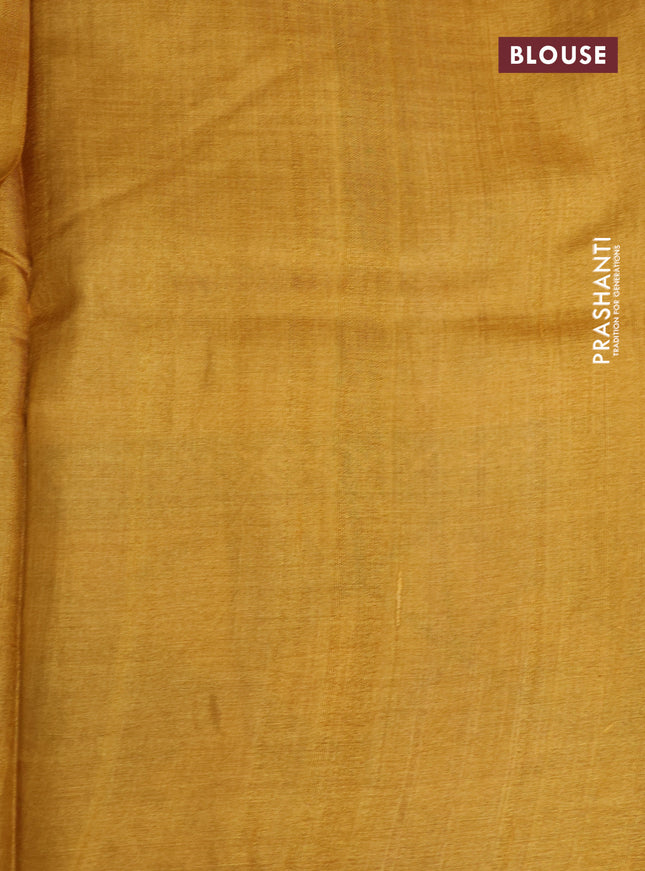 Pure tussar silk saree mustard yellow with butta prints and printed border