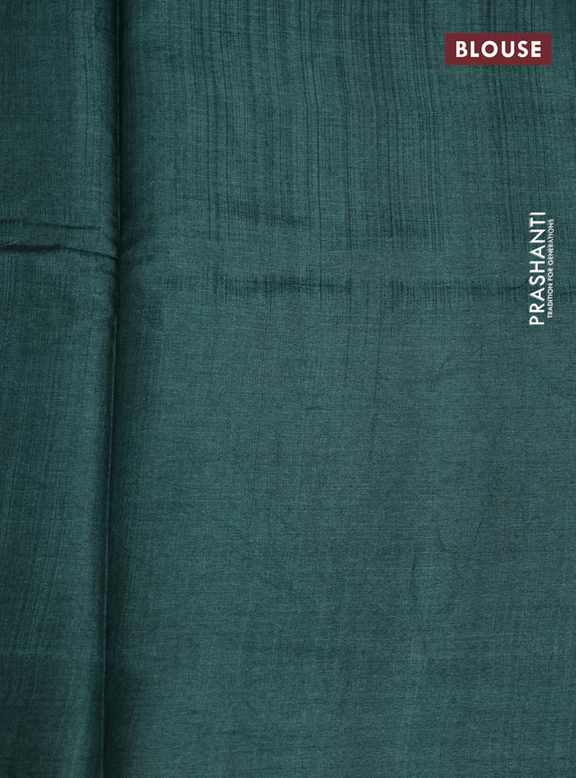 Pure tussar silk saree sap green and multi colour with butta prints and printed border