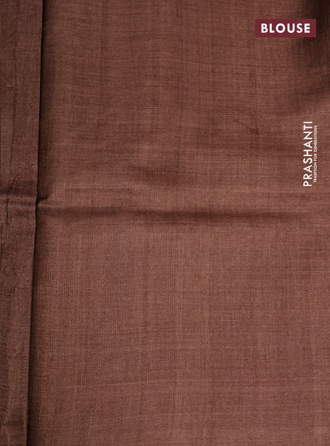 Pure tussar silk saree sandal and multi colour with butta prints and printed border