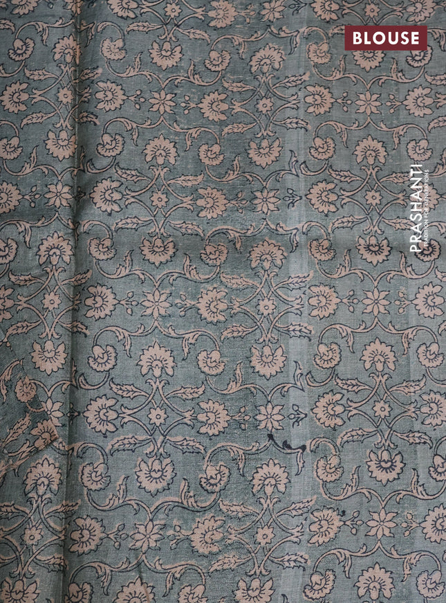 Pure tussar silk saree grey and multi colour with allover prints and printed border