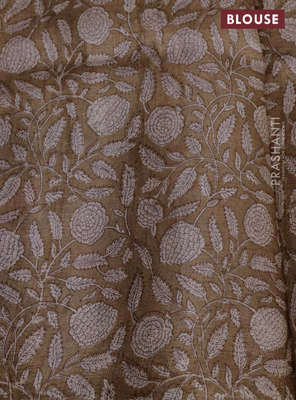 Pure tussar silk saree sandal and multi colour with allover prints and printed border