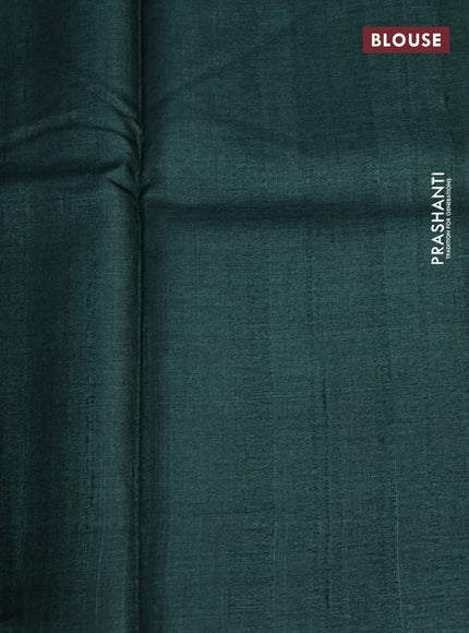 Pure tussar silk saree dark green with allover kalamkari prints and printed border