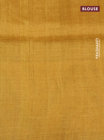 Pure tussar silk saree mustard yellow with allover kalamkari prints and printed border