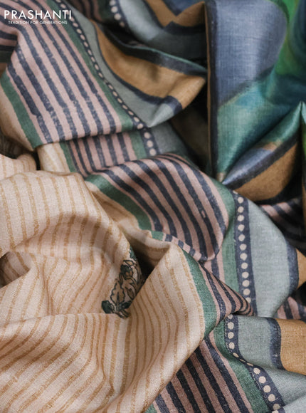 Pure tussar silk saree beige and multi colour with floral butta prints and printed border