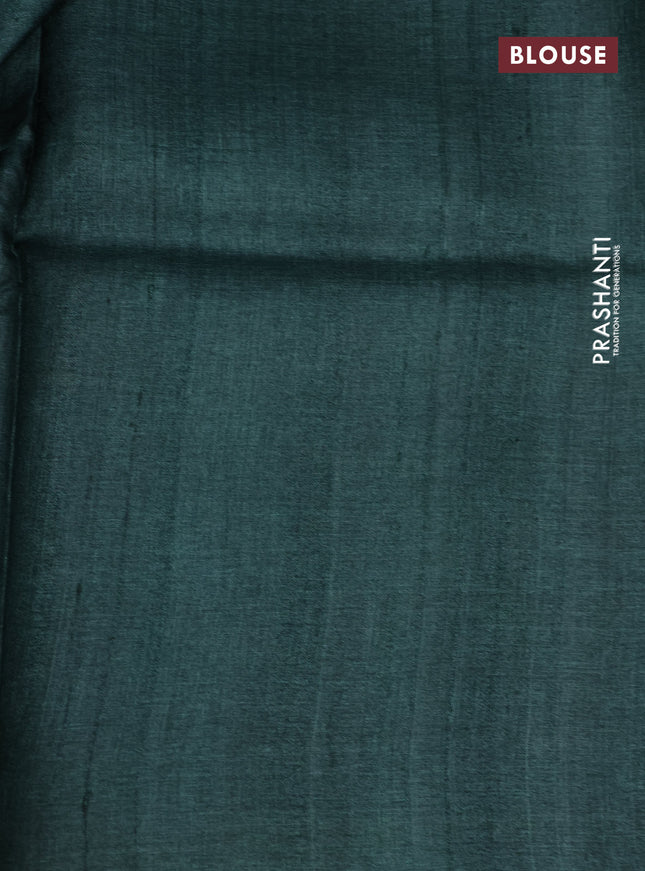 Pure tussar silk saree green shade with allover kalamkari prints and printed border