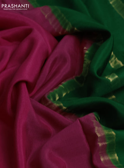 Pure mysore silk saree pink and green blue with plain body and long zari woven border