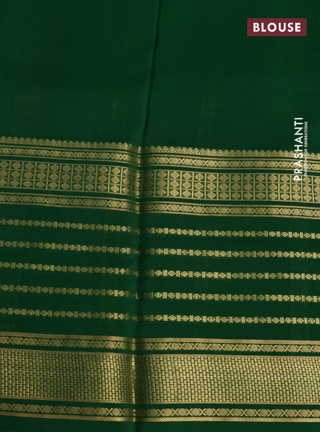 Pure mysore silk saree pink and green blue with plain body and long zari woven border