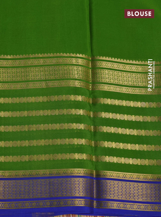 Pure mysore silk saree maroon and green with plain body and long zari woven border