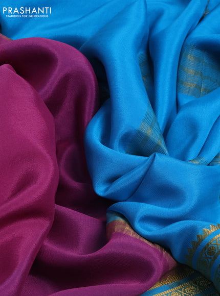 Pure mysore silk saree mauve pink and cs blue violet with plain body and long zari woven border