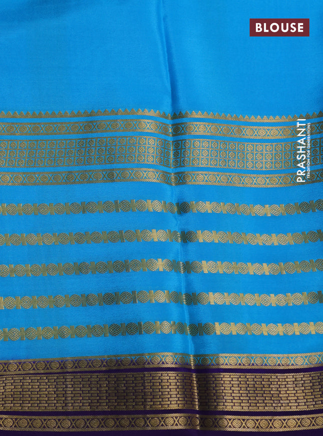 Pure mysore silk saree mauve pink and cs blue violet with plain body and long zari woven border