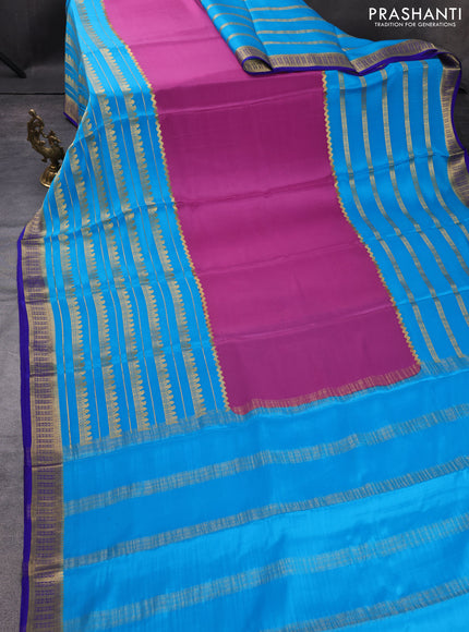 Pure mysore silk saree mauve pink and cs blue royal blye with plain body and long zari woven border
