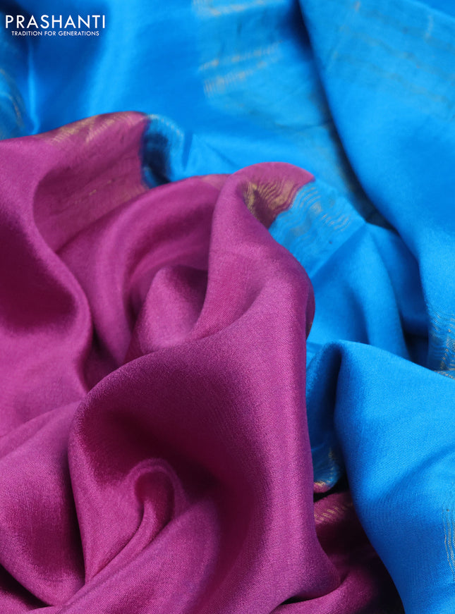 Pure mysore silk saree mauve pink and cs blue royal blye with plain body and long zari woven border