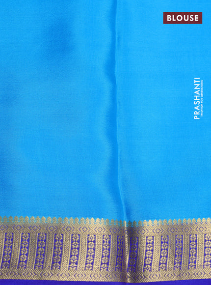 Pure mysore silk saree mauve pink and cs blue royal blye with plain body and long zari woven border