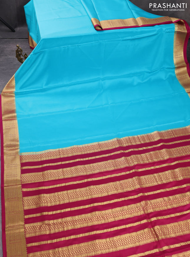 Pure mysore silk saree light blue and pink with plain body and zari woven border