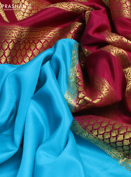 Pure mysore silk saree light blue and pink with plain body and zari woven border