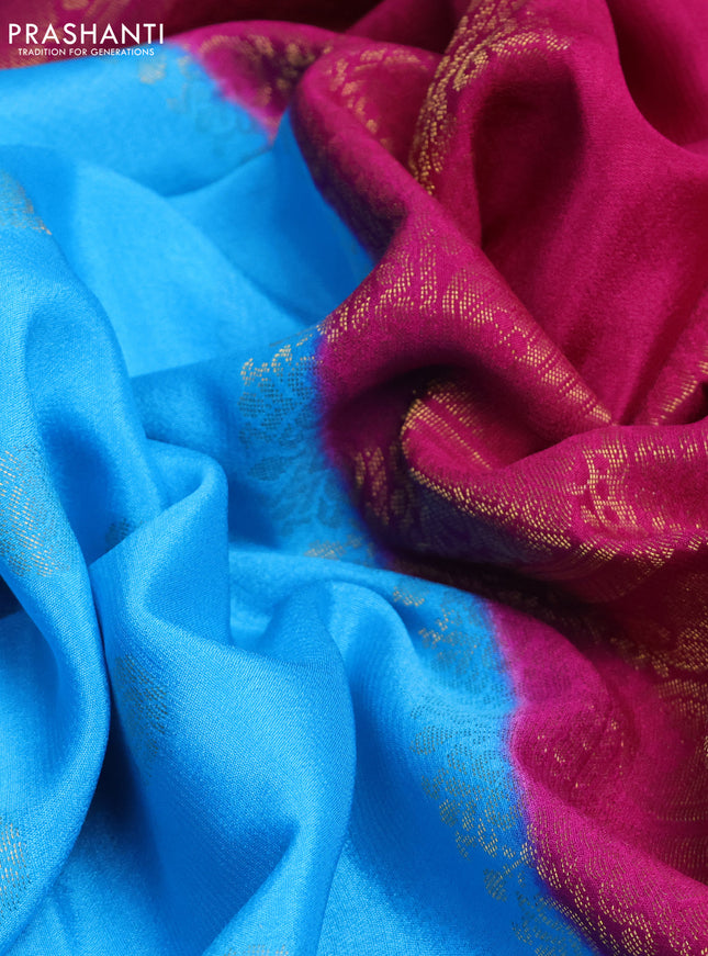 Pure mysore silk saree cs blue and pink with zari woven buttas and rettapet zari woven border