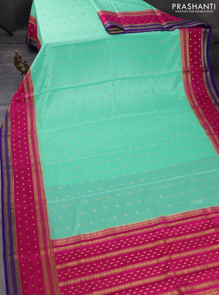 Pure mysore silk saree teal green and pink blue with zari woven buttas and zari woven border