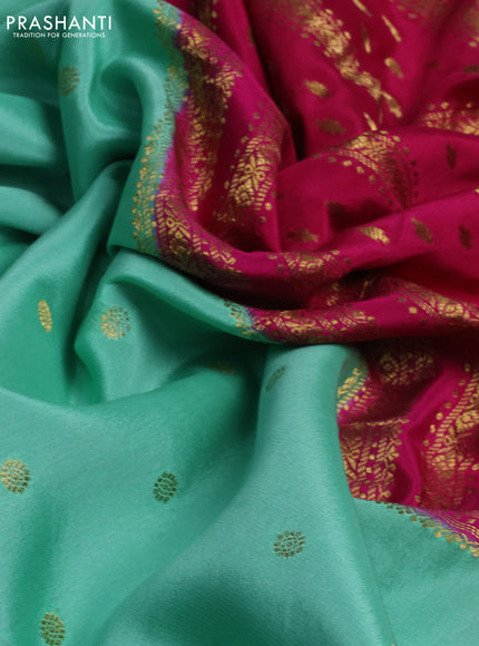 Pure mysore silk saree teal green and pink blue with zari woven buttas and zari woven border