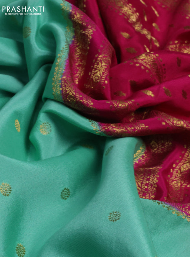 Pure mysore silk saree teal green and pink blue with zari woven buttas and zari woven border