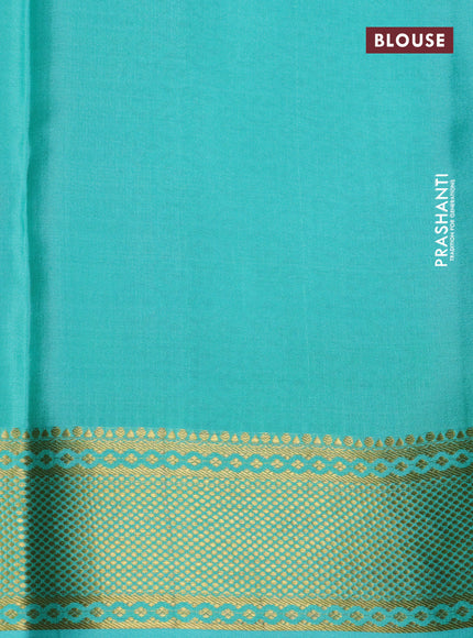 Pure mysore silk saree teal green with allover geometric zari weaves and zari woven border