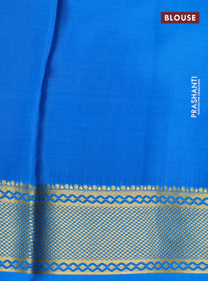 Pure mysore silk saree pink and cs blue with allover geometric zari weaves and zari woven border