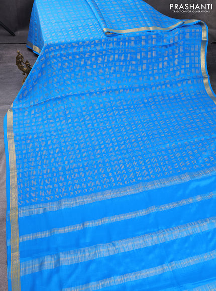 Pure mysore silk saree cs blue with allover geometric zari weaves and zari woven border