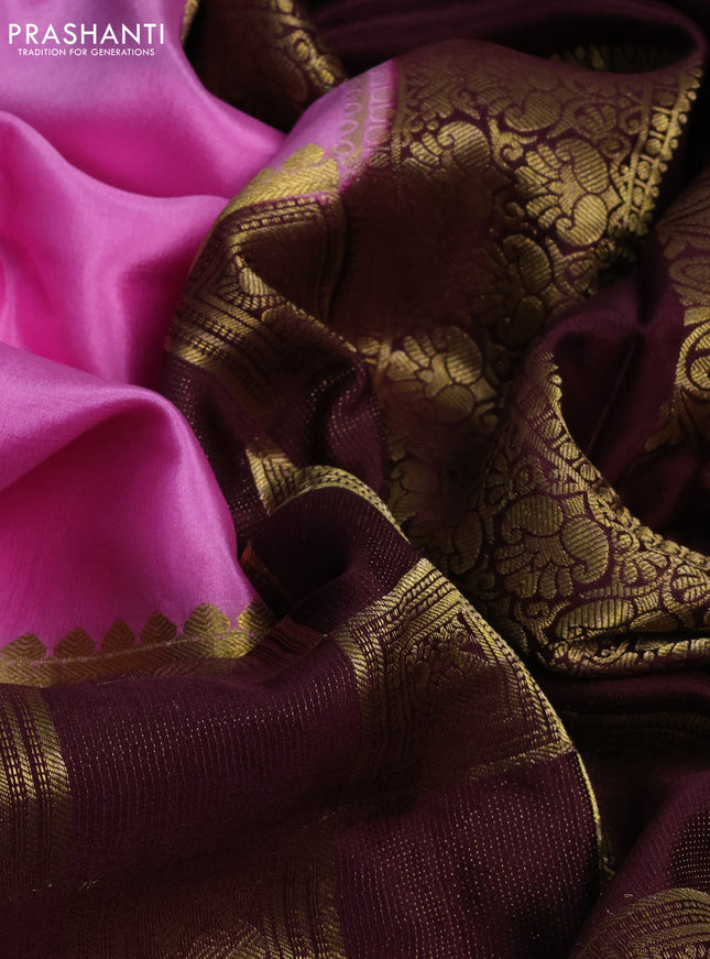 Pure mysore silk saree light pink and deep wine shade with half & half style and zari woven border
