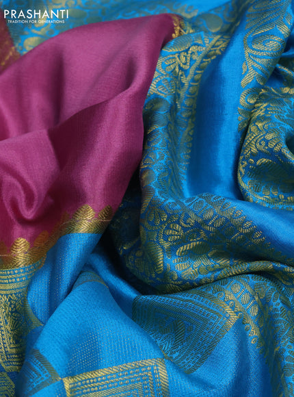 Pure mysore silk saree mauve pink and light blue with half & half style and zari woven border