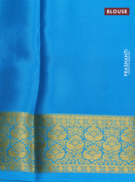 Pure mysore silk saree mauve pink and light blue with half & half style and zari woven border