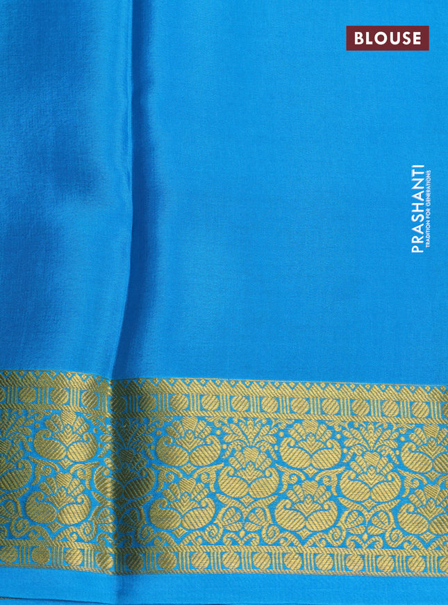 Pure mysore silk saree mauve pink and light blue with half & half style and zari woven border