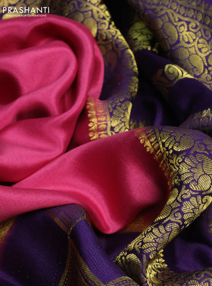 Pure mysore silk saree peach pink and deep violet with half & half style and zari woven border