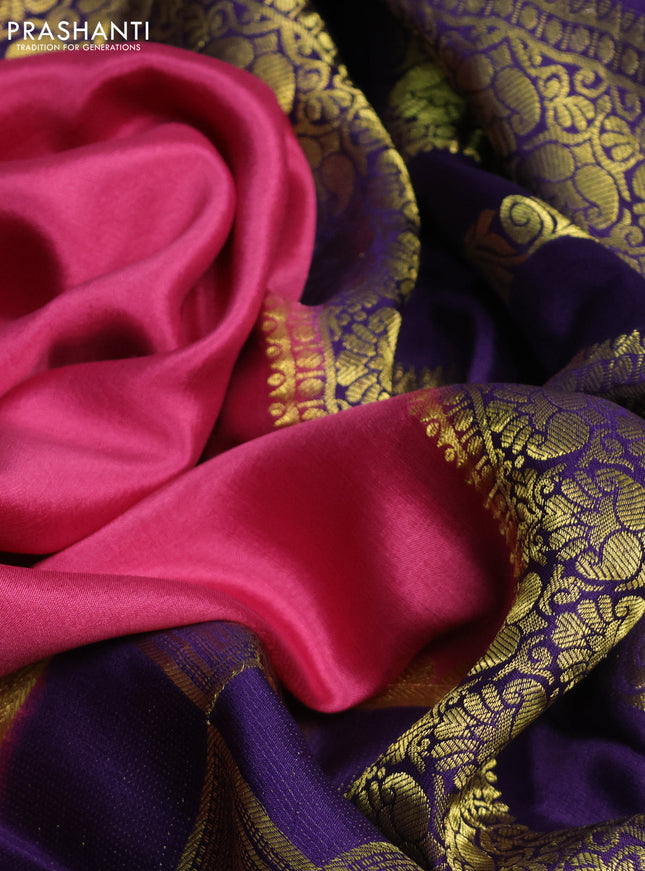 Pure mysore silk saree peach pink and deep violet with half & half style and zari woven border
