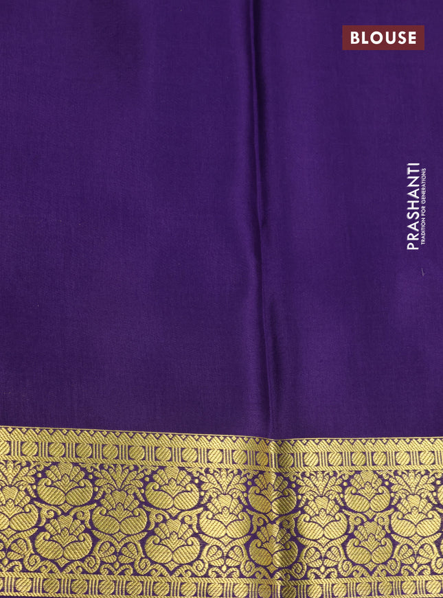 Pure mysore silk saree peach pink and deep violet with half & half style and zari woven border