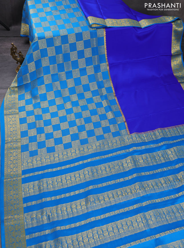Pure mysore silk saree royal blue and cs blue with half & half style and zari woven border