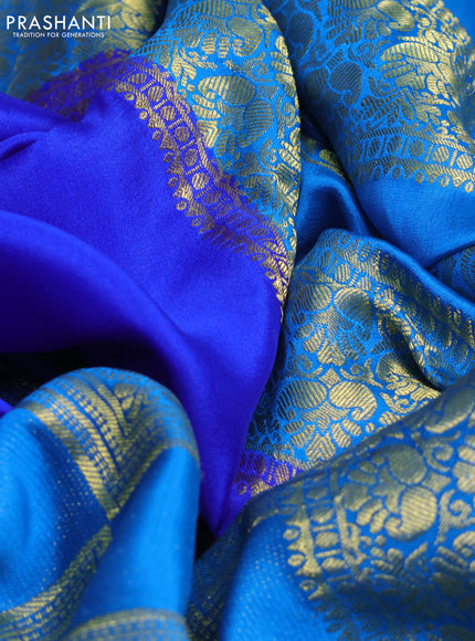Pure mysore silk saree royal blue and cs blue with half & half style and zari woven border