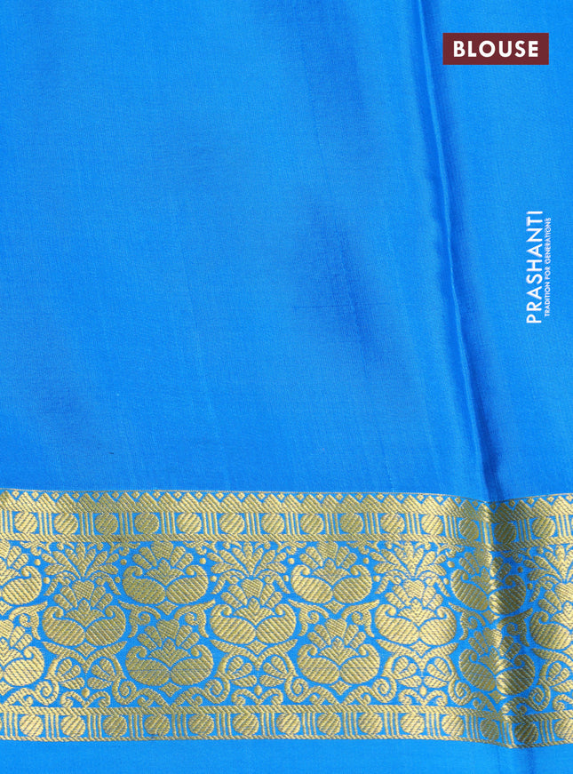 Pure mysore silk saree royal blue and cs blue with half & half style and zari woven border