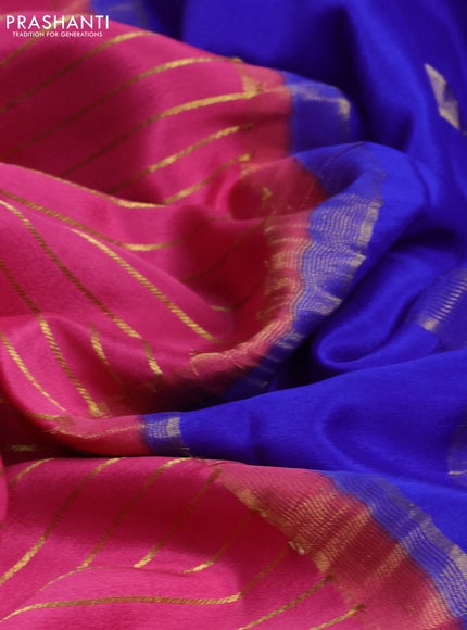 Pure mysore silk saree pink and royal blue with allover zari stripes pattern and long zari woven border